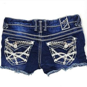 Amethyst Blue Jean Cut Off Shorts Bling Pockets Size 3